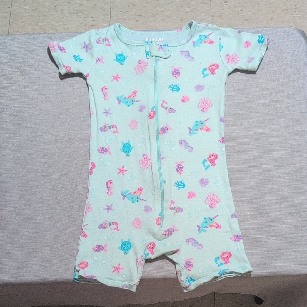 Blue and Pink Bodysuit Short Sleeve Zip Front